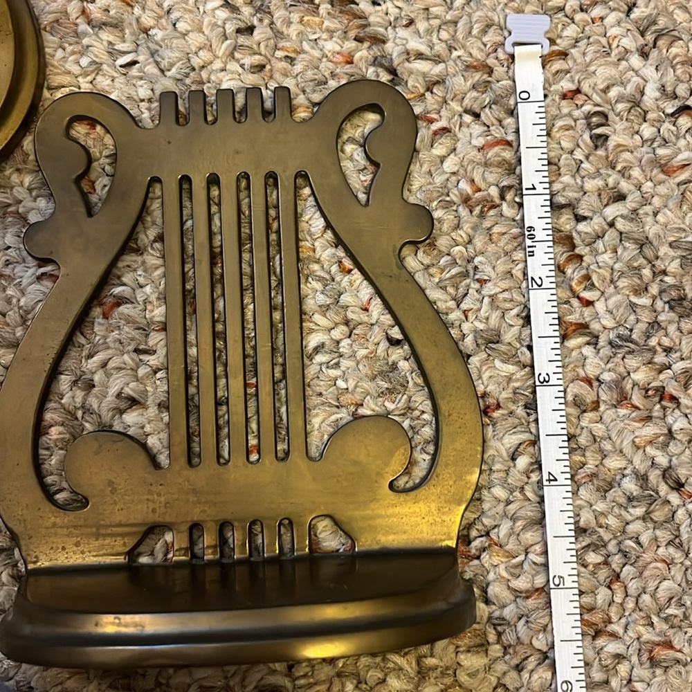 Vintage Brass Harp Music Note Bookends - Picture 12 of 12